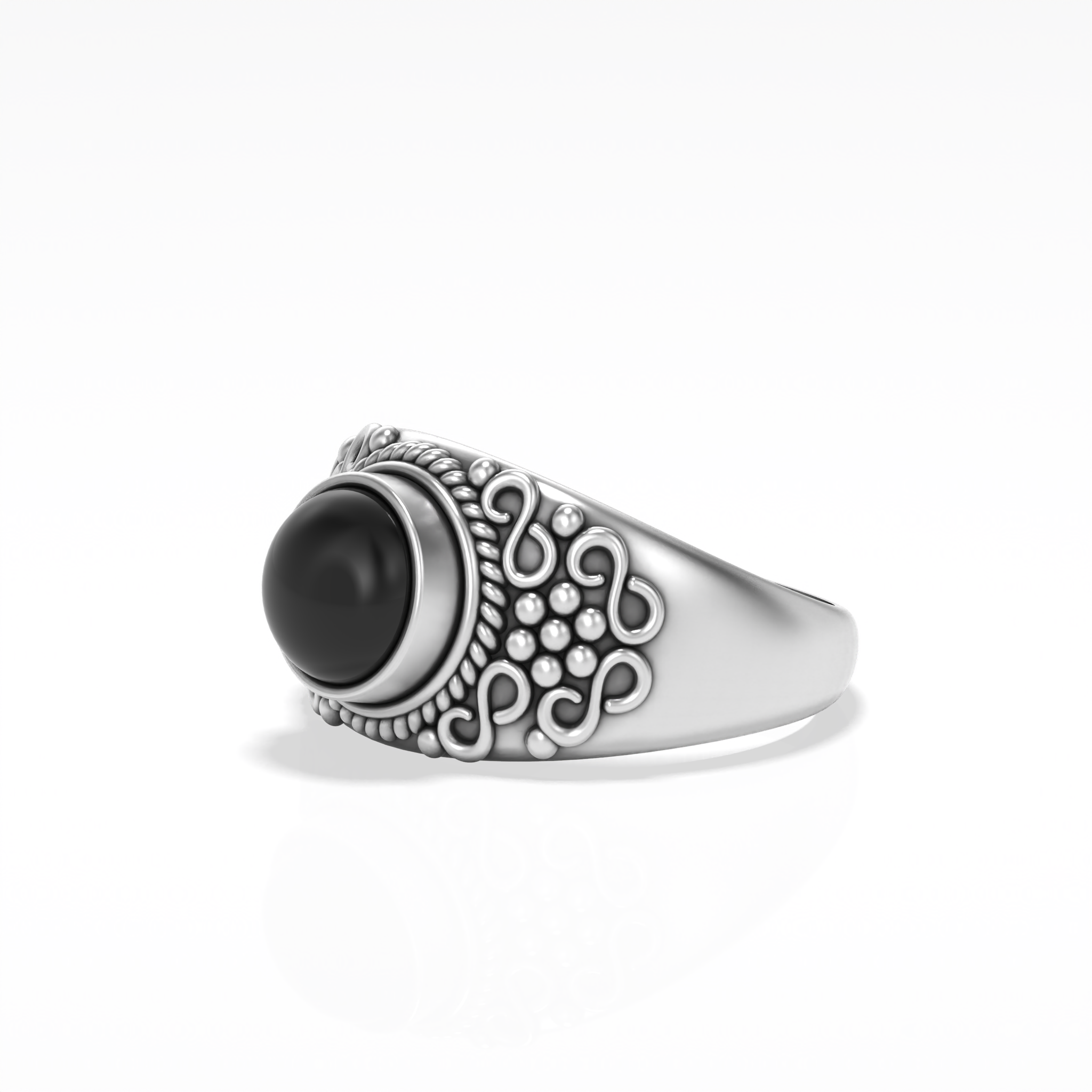 Stunning Handcrafted Oxidised Pattern Around Black Onyx Gemstone 925 Sterling Silver Ring